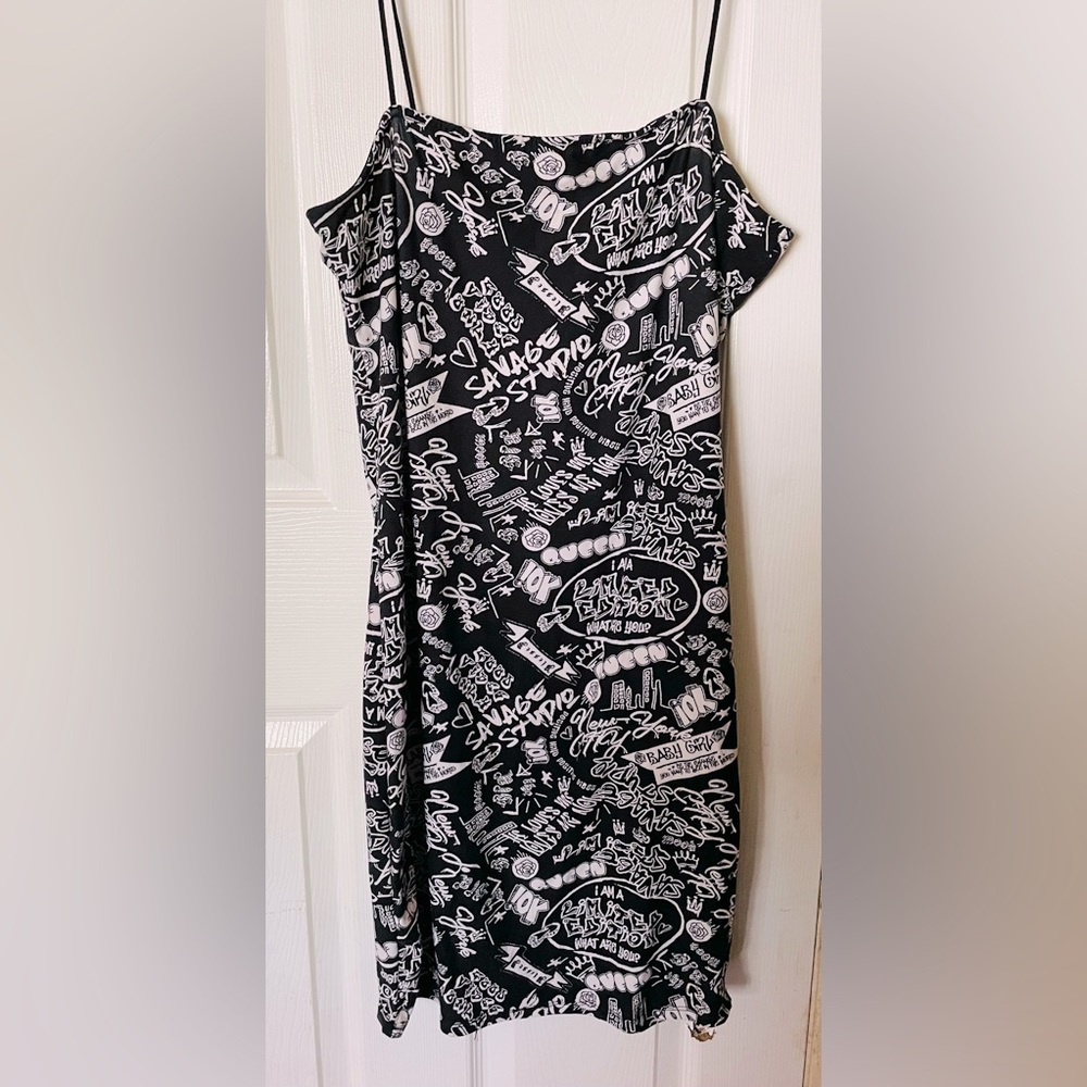 J for Justify black and white dress
